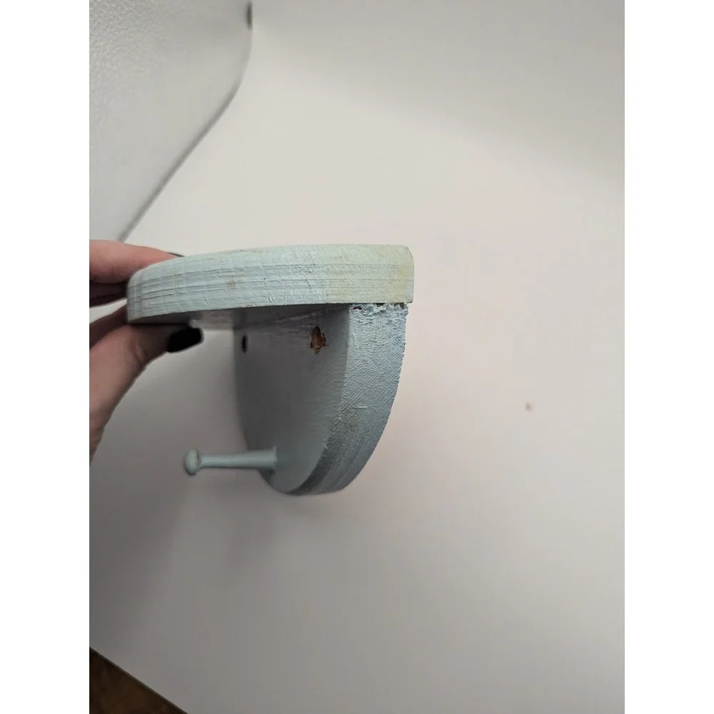 Wall Mounted Shelf Rustic‎ Wood Half Moon Display Hook Decor Light Blue 6.5x4x3
